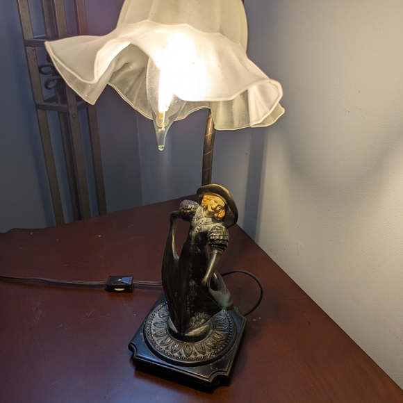 Gilbert Lamp with Woman in Flowing Dress frosted glass shade Art Deco Boudoir - Picture 3 of 6